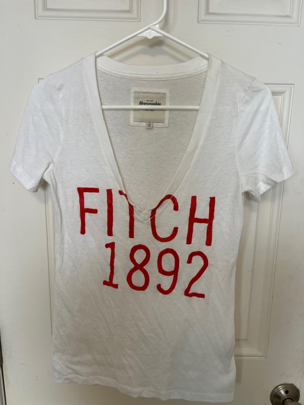 Women’s Abercrombie & Fitch White Tee with Black Logo Label
